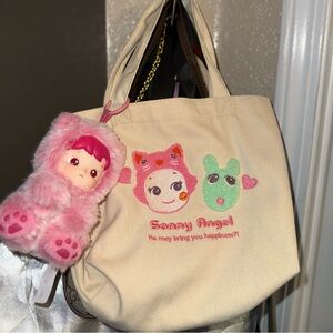 Sonny Angel Tote Bag with Pink Plush Keychain/Bag charm